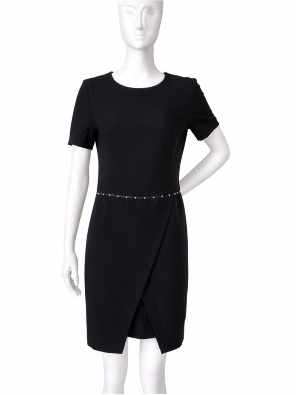 Vintage Emporio Armani Black Sheath Dress Studded Waist Wrap Skirt Designer Dres